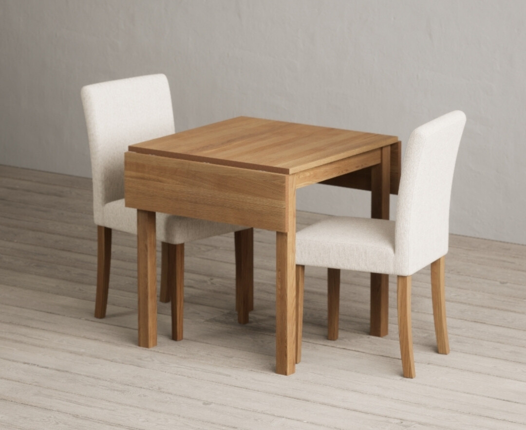 Extending York 70cm Solid Oak Drop Leaf Dining Table With 4 Grey Lila Chairs