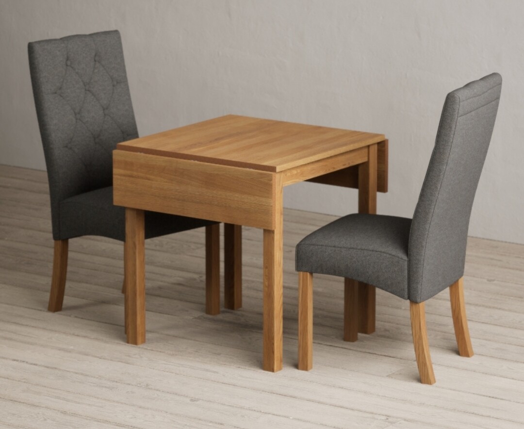Extending York 70cm Solid Oak Drop Leaf Dining Table With 2 Grey Maya Chairs