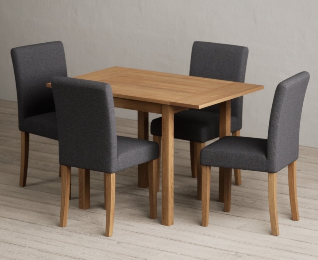 Extending York 70cm Solid Oak Drop Leaf Dining Table with 4 Grey Lila Chairs