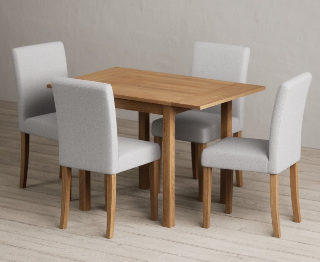 Extending York 70cm Solid Oak Drop Leaf Dining Table with 4 Grey Lila Chairs