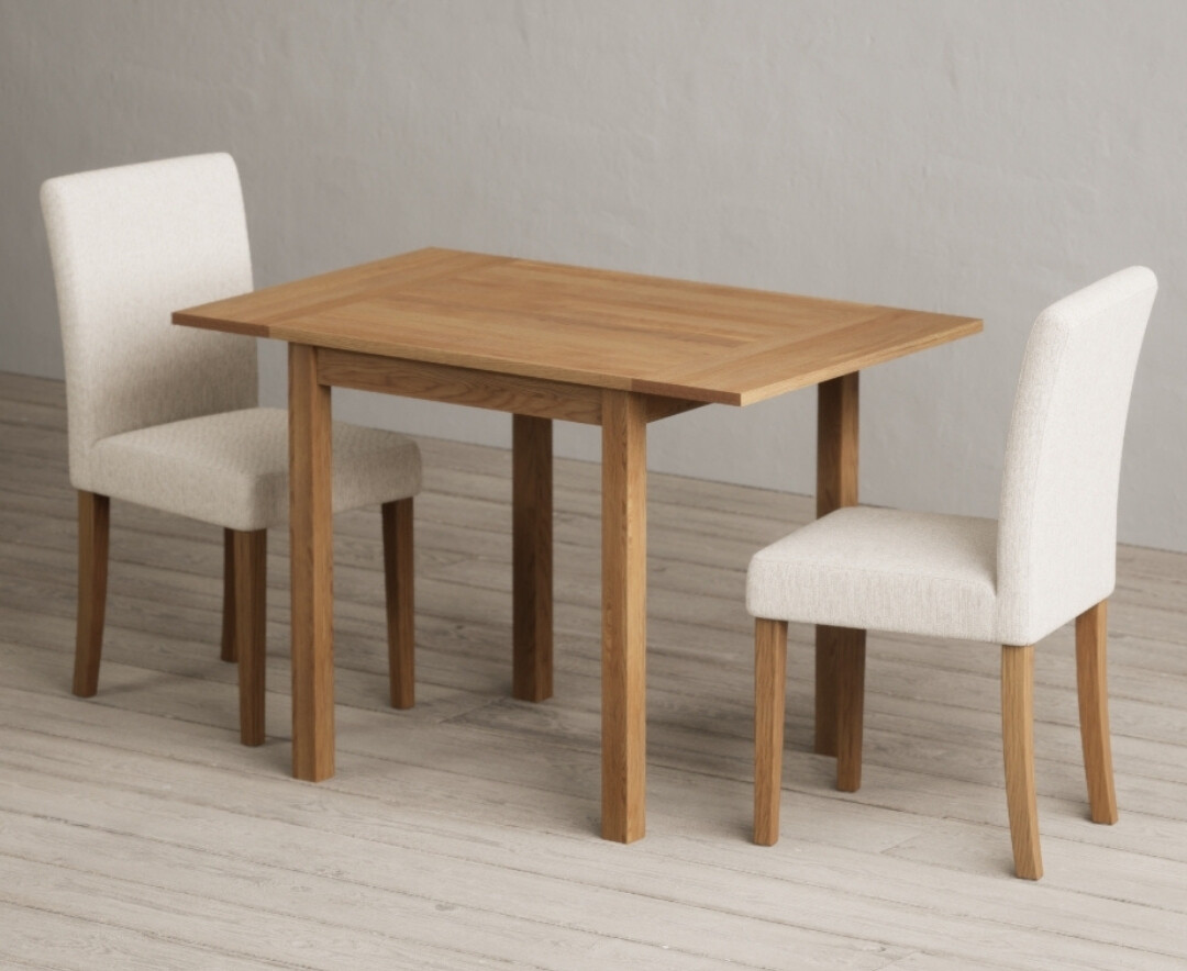 Extending York 70cm Solid Oak Drop Leaf Dining Table With 2 Natural Lila Chairs