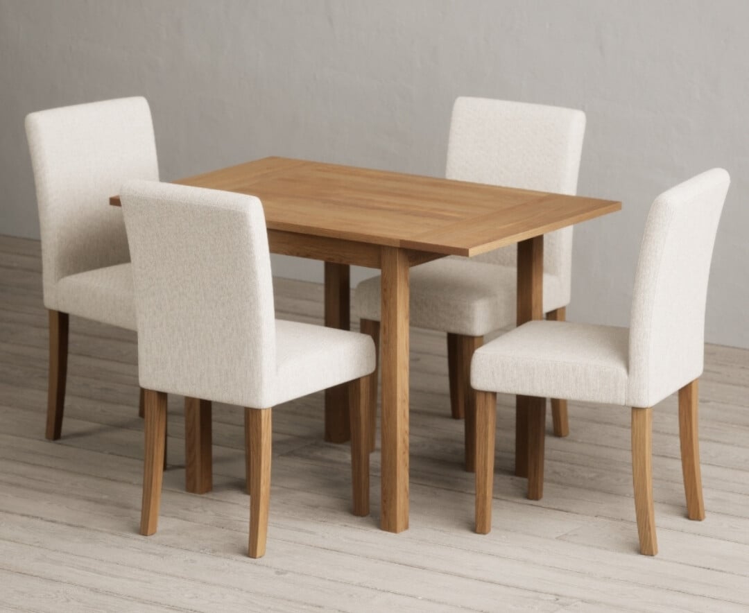 Extending York 70cm Solid Oak Drop Leaf Dining Table with 4 Grey Lila Chairs