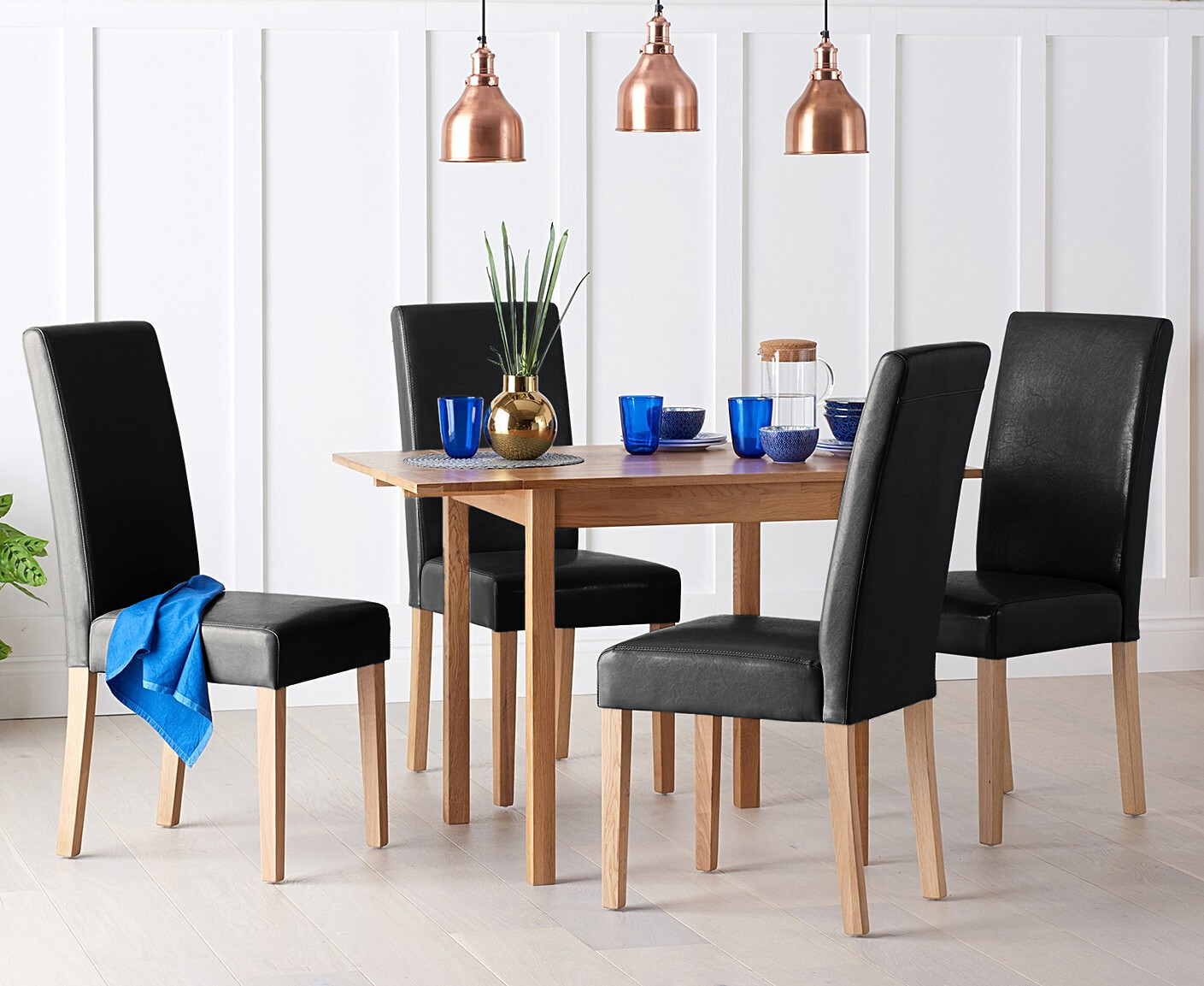 Extending York 70cm Solid Oak Drop Leaf Dining Table with 4 Grey Olivia Chairs