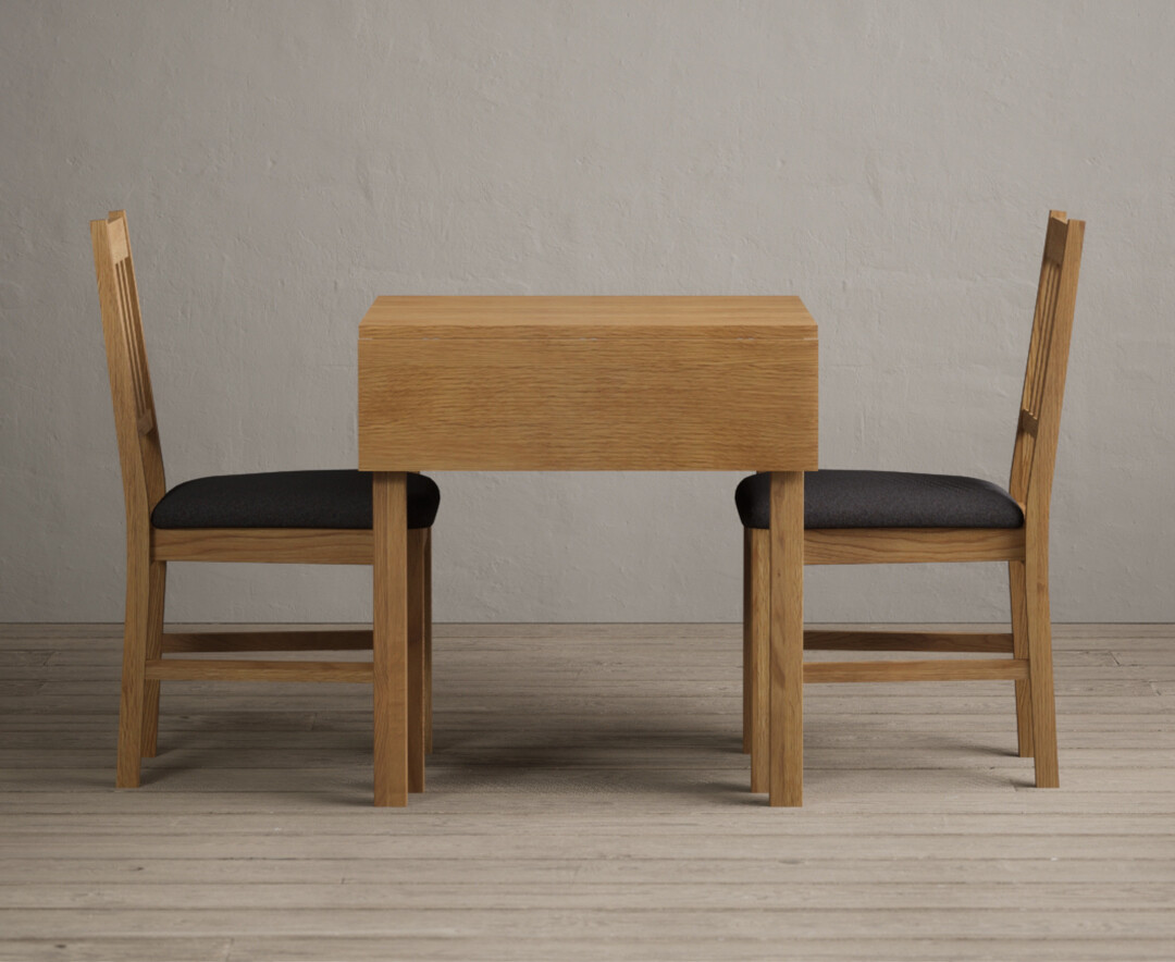 Extending York 70cm Solid Oak Drop Leaf Dining Table with 2 Charcoal Grey York Chairs