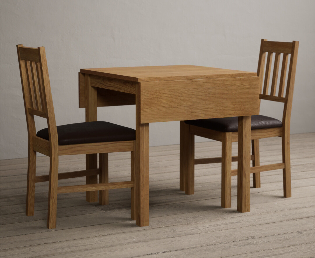 Extending York 70cm Solid Oak Dining Table with 2 Brown York Chairs