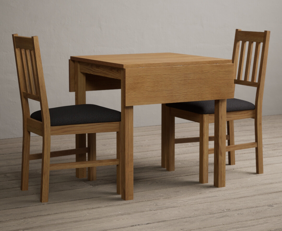 Extending York 70cm Solid Oak Dining Table with 2 Charcoal Grey York Chairs