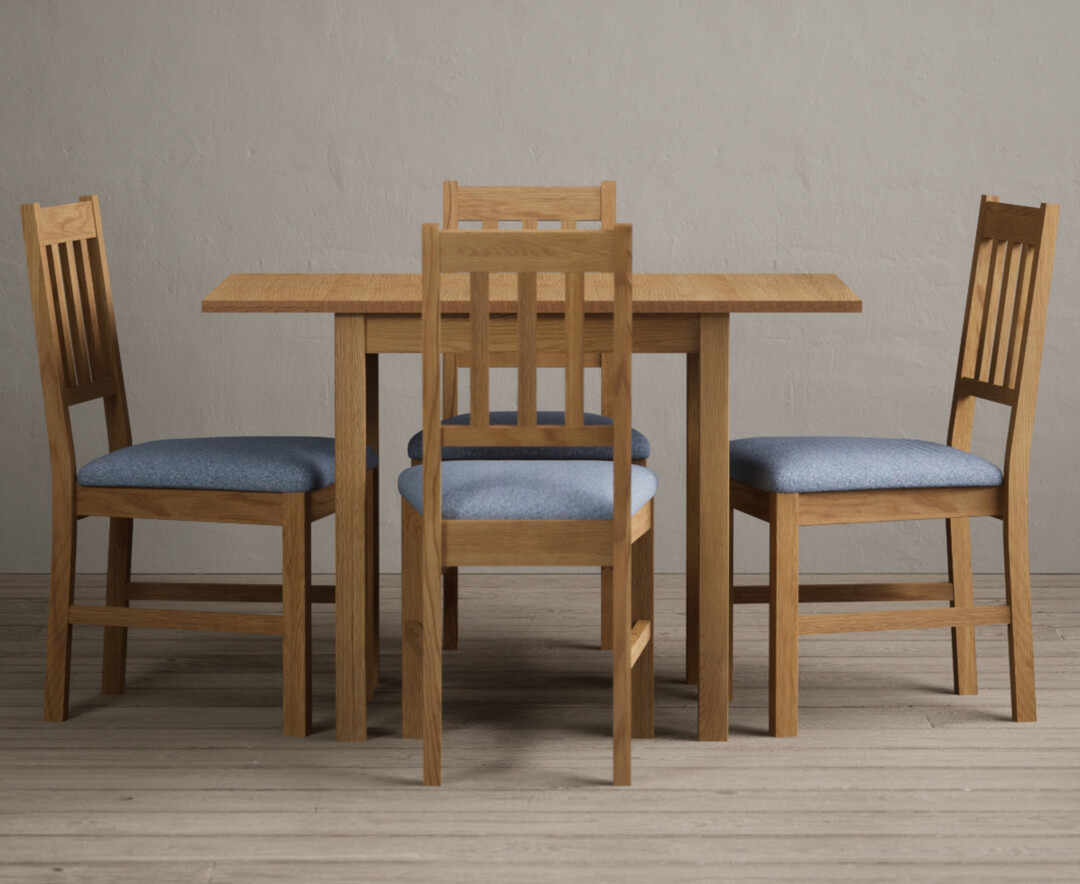 Extending York 70cm Solid Oak Drop Leaf Dining Table with 4 Blue York Chairs