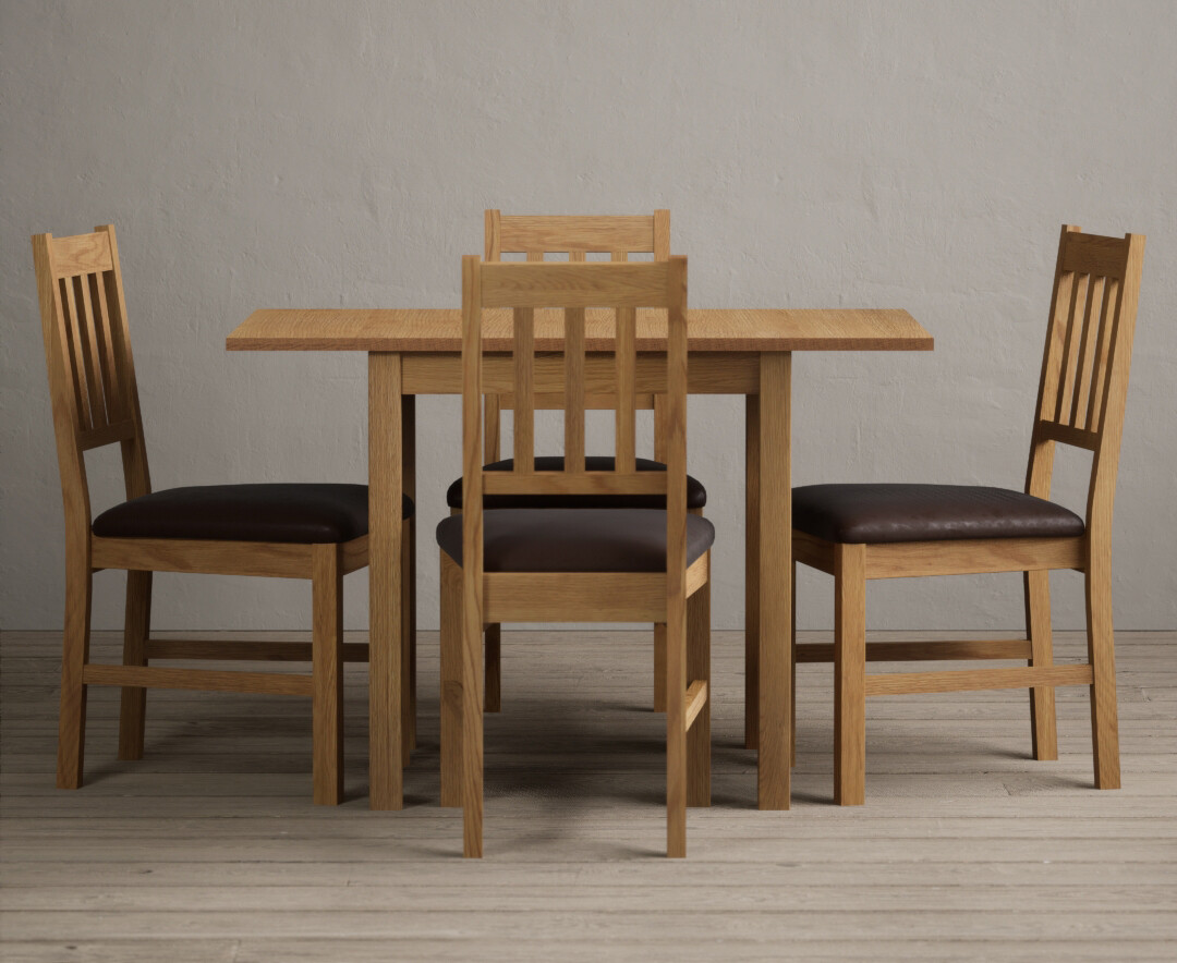 Extending York 70cm Solid Oak Drop Leaf Dining Table with 4 Light Grey York Chairs