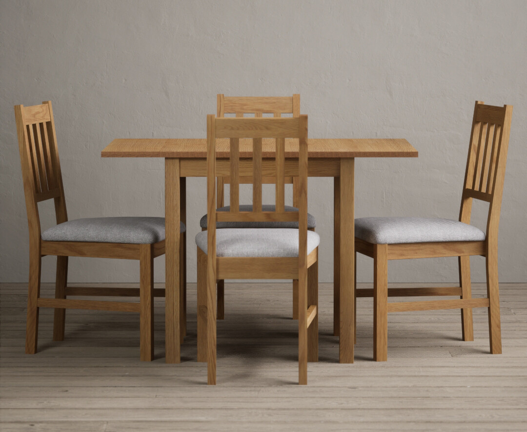 Extending York 70cm Solid Oak Drop Leaf Dining Table with 4 Light Grey York Chairs