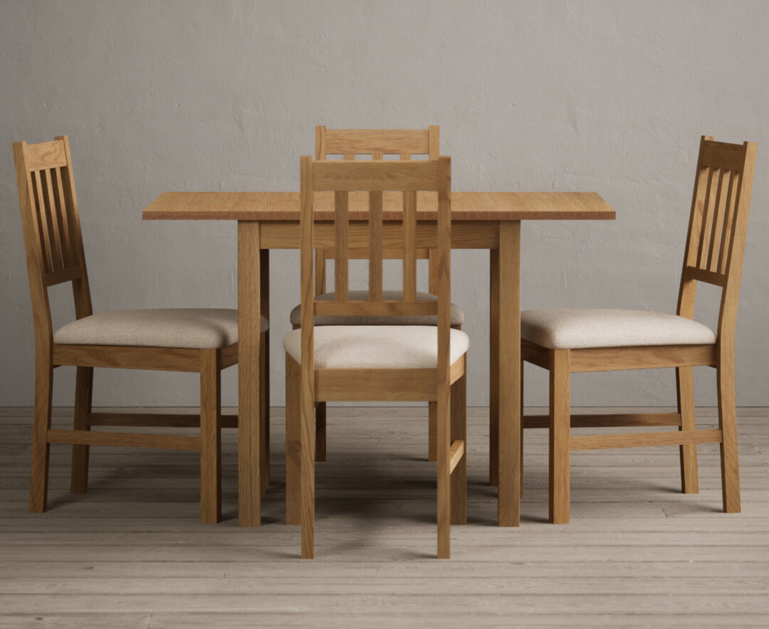 Extending York 70cm Solid Oak Drop Leaf Dining Table with 4 Brown York Chairs thumbnail