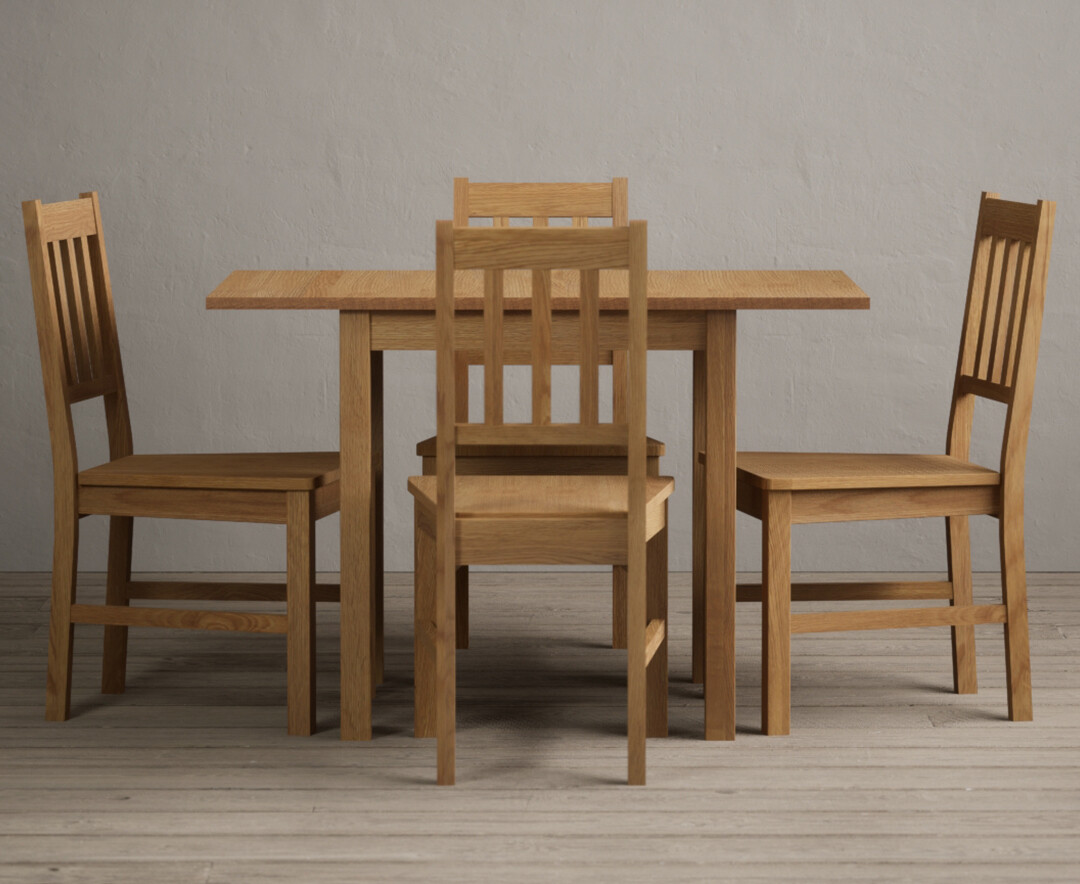 Extending York 70cm Solid Oak Drop Leaf Dining Table with 4 Light Grey York Chairs