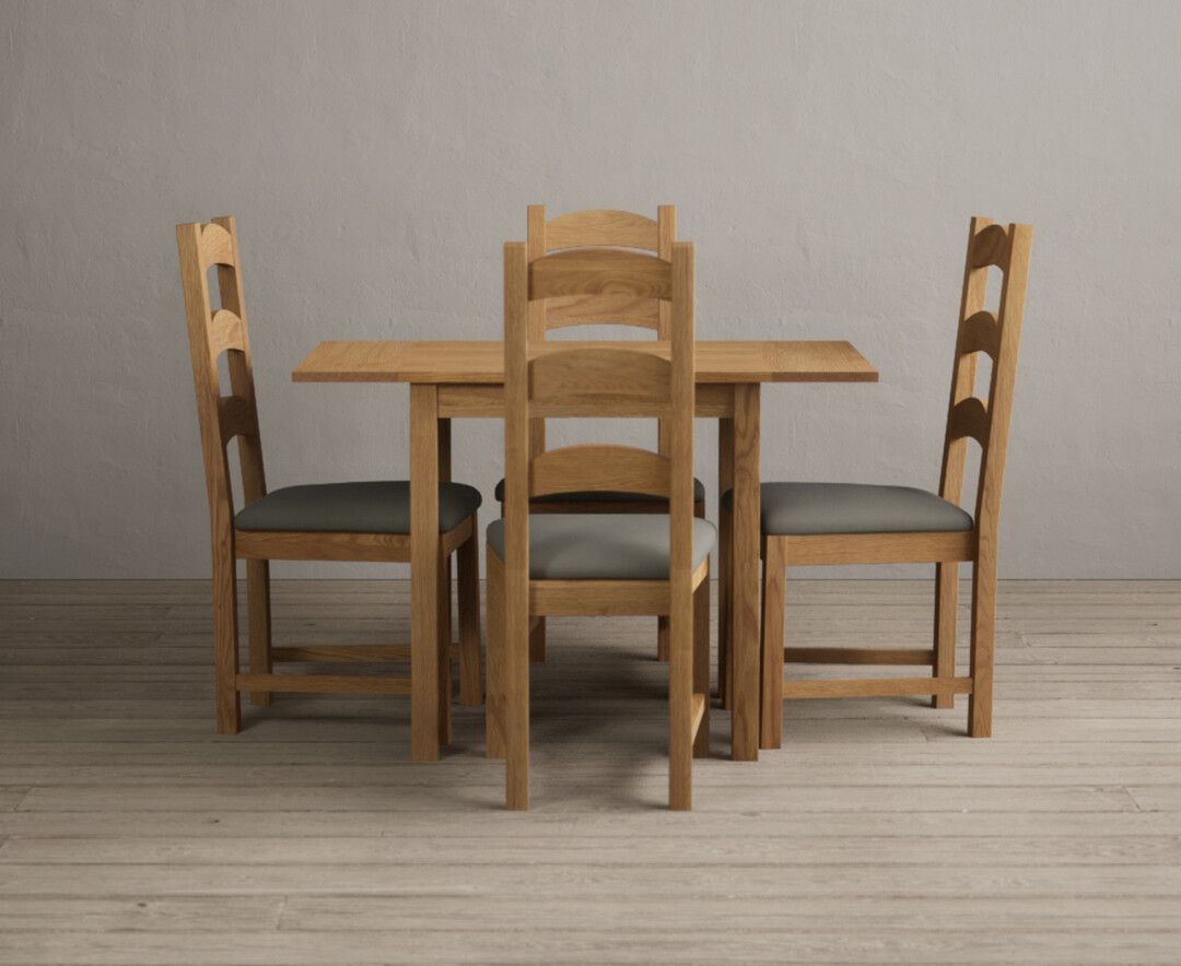 Extending York 70cm Solid Oak Drop Leaf Dining Table with 2 Grey Alton Chairs