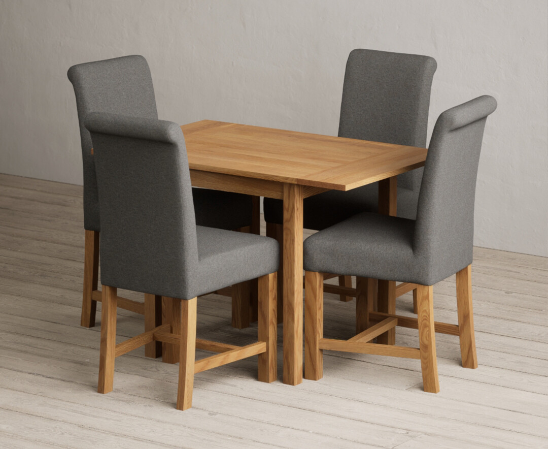 Extending York 70cm Solid Oak Drop Leaf Dining Table with 2 Blue Braced Chairs