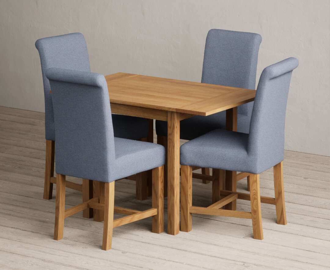Extending York 70cm Solid Oak Drop Leaf Dining Table With 2 Grey Braced Chairs