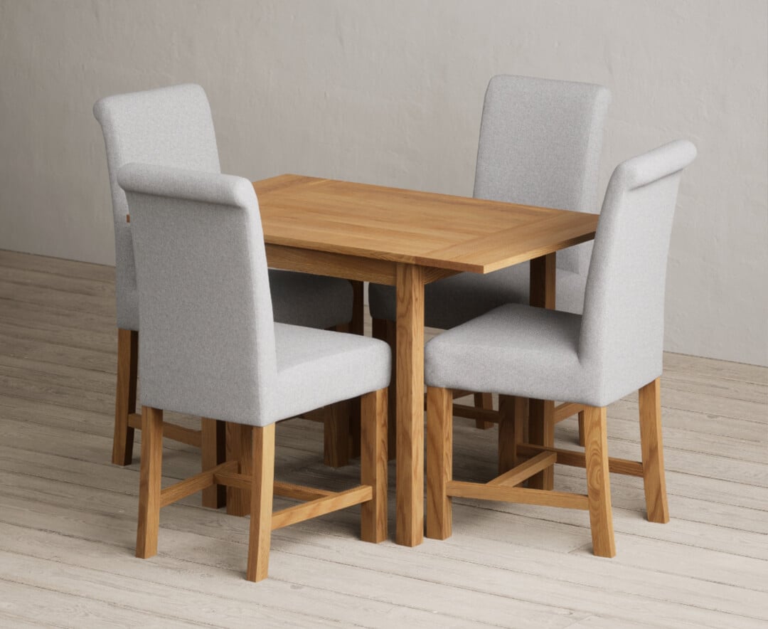 Extending York 70cm Solid Oak Drop Leaf Dining Table with 2 Blue Braced Chairs