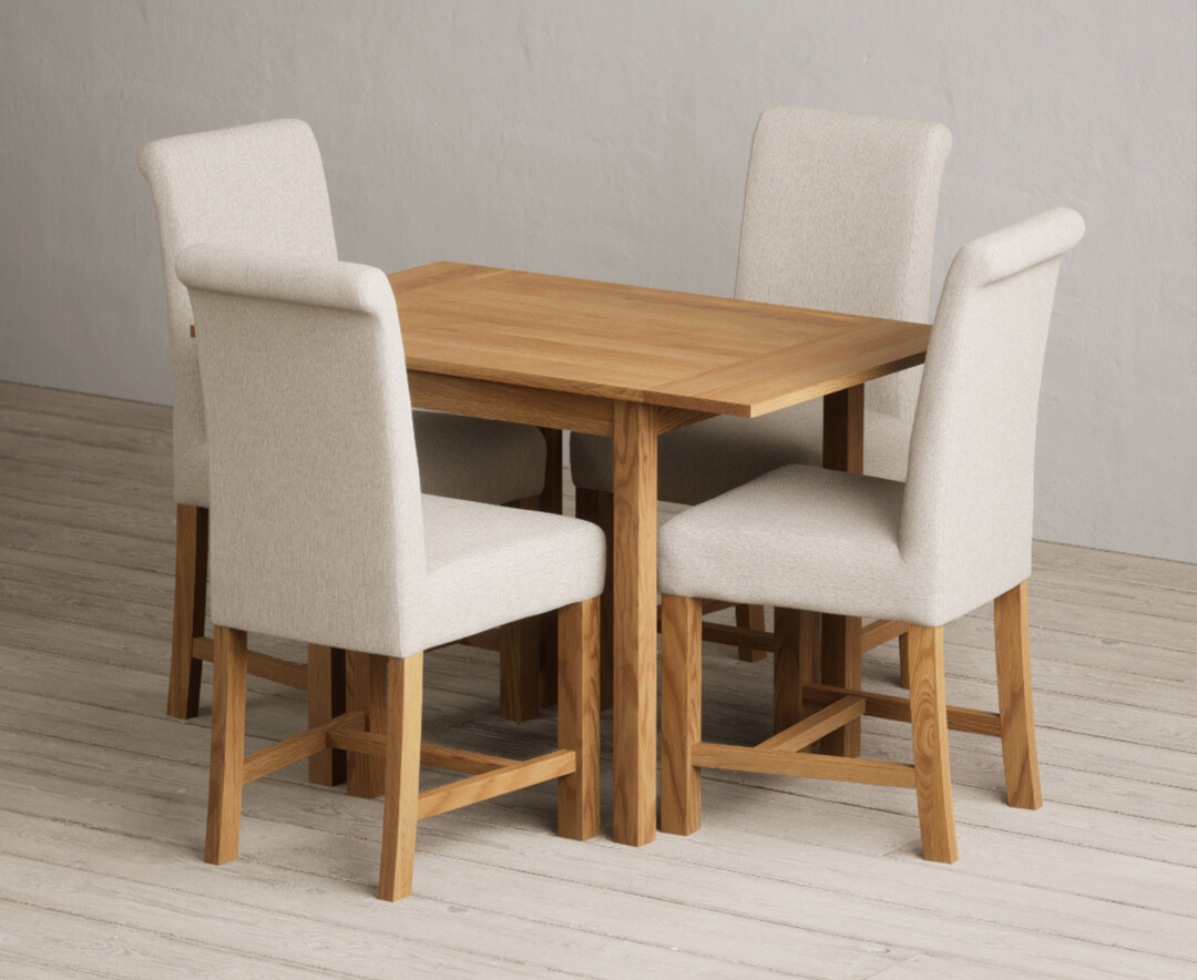 Extending York 70cm Solid Oak Drop Leaf Dining Table with 4 Blue Braced Chairs