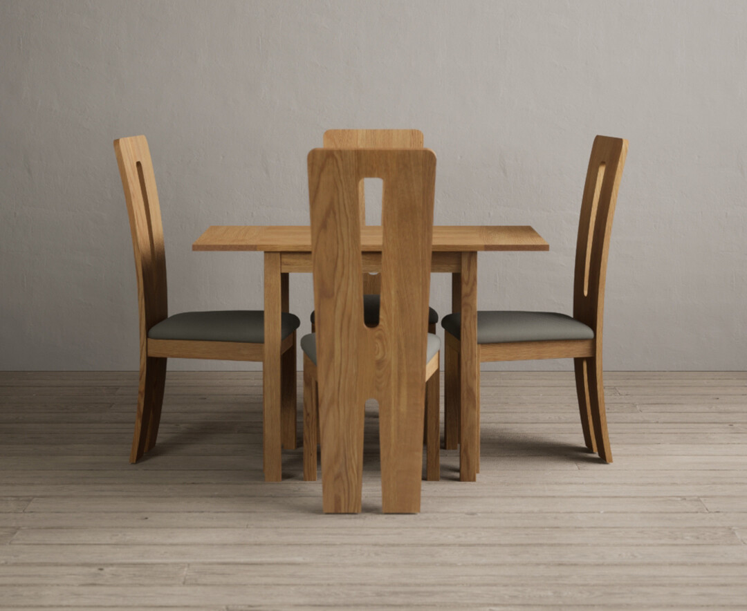 Extending York 70cm Solid Oak Drop Leaf Dining Table with 4 Grey Lucca Chairs