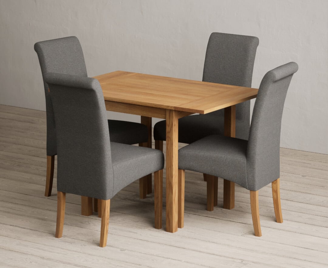 Extending York 70cm Solid Oak Drop Leaf Dining Table with 2 Grey Scroll Back Chairs