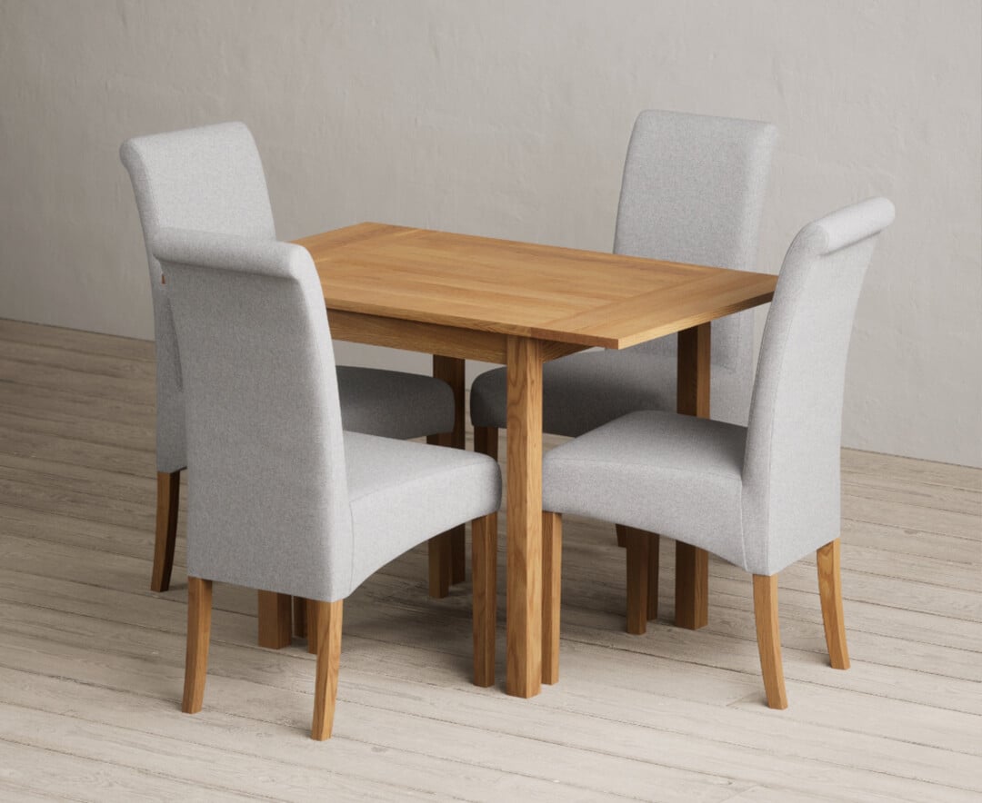 Extending York 70cm Solid Oak Drop Leaf Dining Table with 2 Grey Scroll Back Chairs