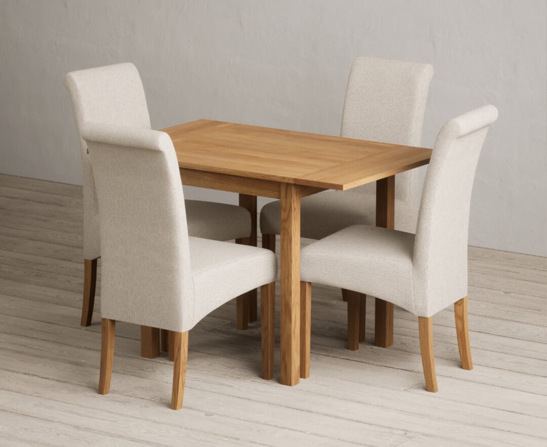 Extending York 70cm Solid Oak Drop Leaf Dining Table with 2 Grey Scroll Back Chairs