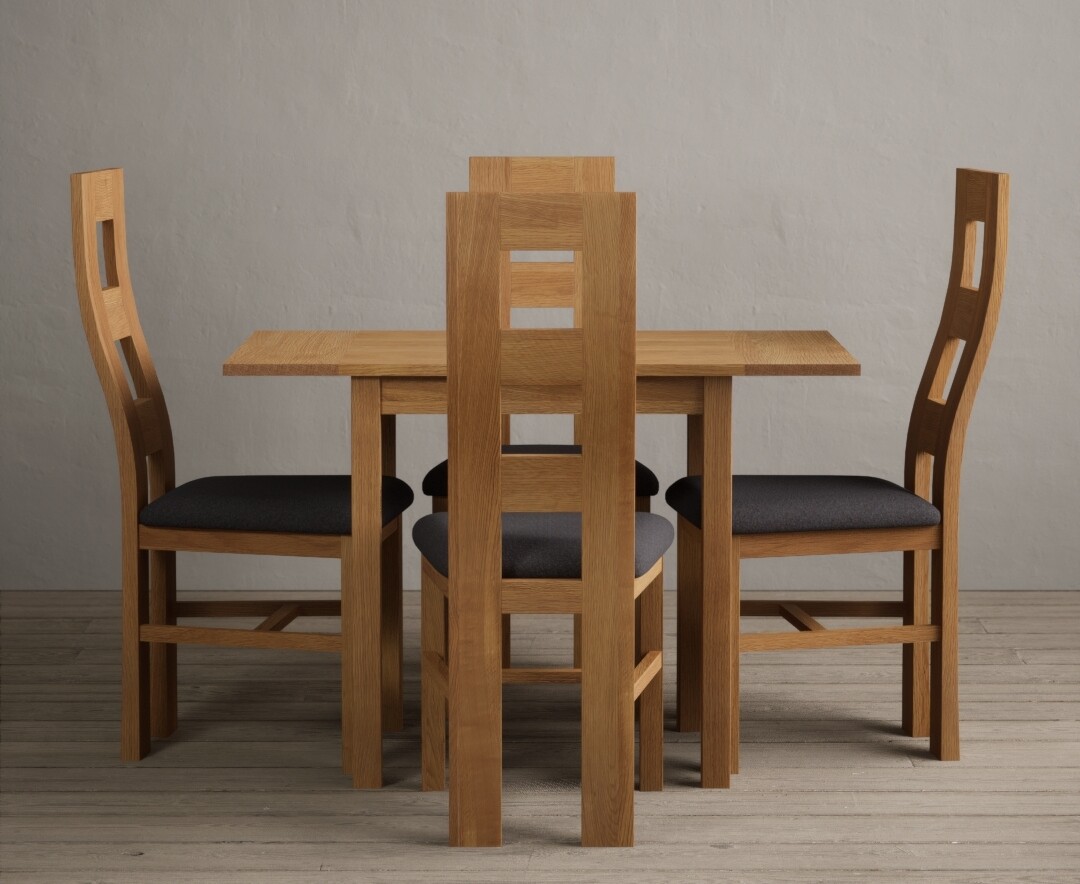 Extending York 70cm Solid Oak Drop Leaf Dining Table With 4 Light Grey Natural Chairs