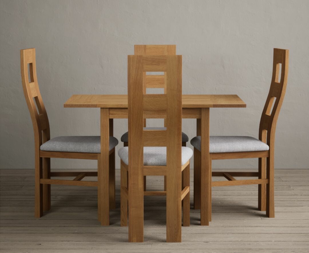 Extending York 70cm Solid Oak Drop Leaf Dining Table with 2 Charcoal Grey Natural Solid Oak Chairs