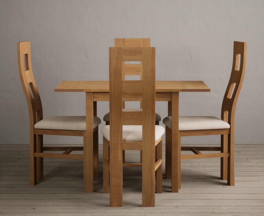 Extending York 70cm Solid Oak Drop Leaf Dining Table with 4 Oak Natural Chairs thumbnail