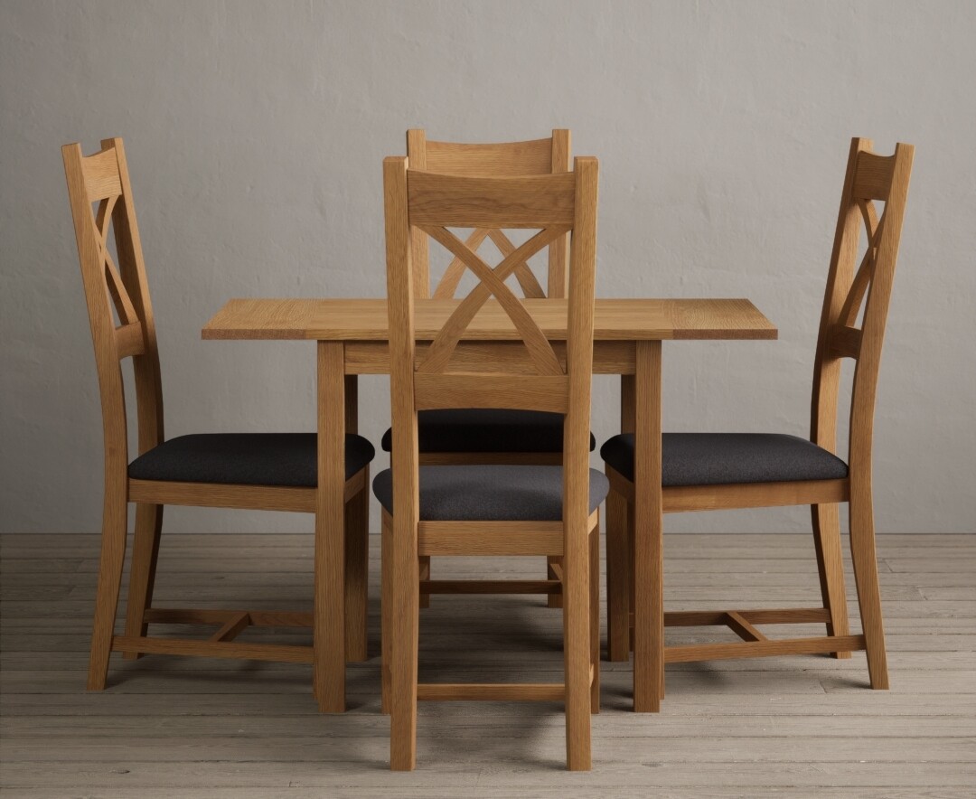 Extending York 70cm Solid Oak Drop Leaf Dining Table With 2 Linen Natural Solid Oak Chairs