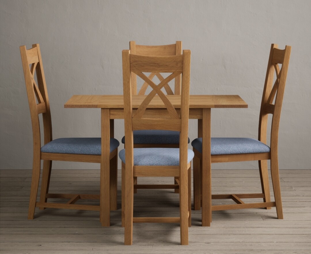 Extending York 70cm Solid Oak Drop Leaf Dining Table with 2 Charcoal Grey Natural Solid Oak Chairs