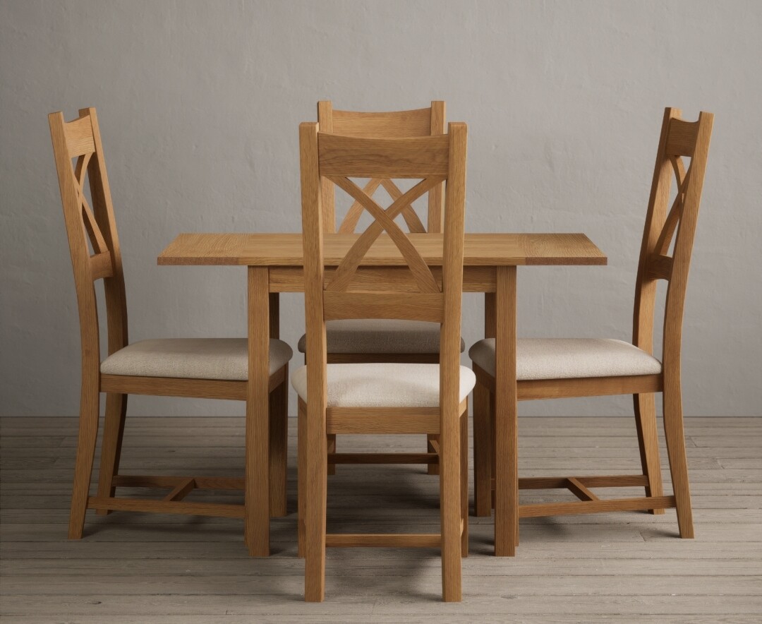 Extending York 70cm Solid Oak Drop Leaf Dining Table with 2 Charcoal Grey Natural Solid Oak Chairs