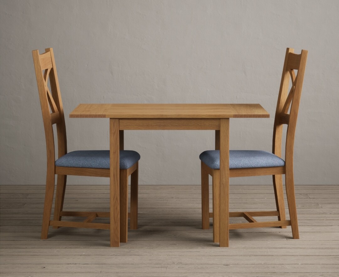 Extending York 70cm Solid Oak Drop Leaf Dining Table with 2 Charcoal Grey Natural Solid Oak Chairs