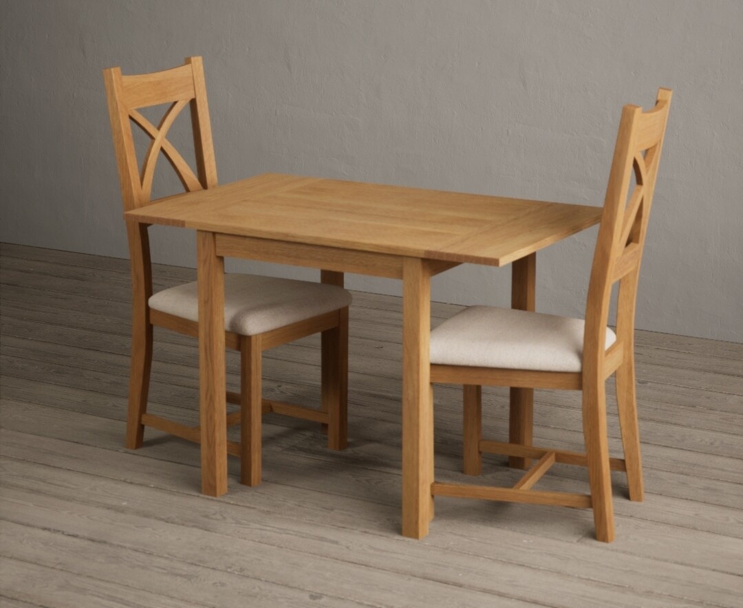 Extending York 70cm Solid Oak Dining Table with 4 Linen Natural Solid Oak Chairs