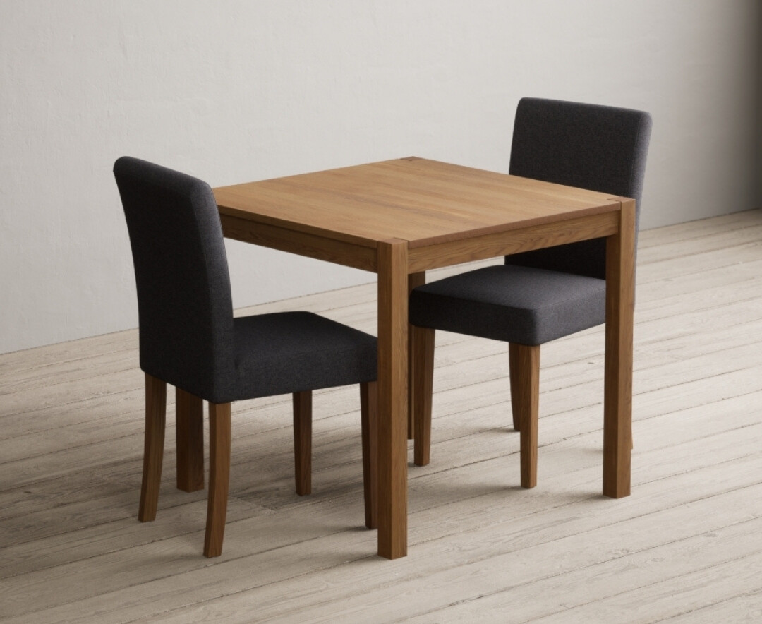 York 80cm Solid Oak Dining Table With 2 Charcoal Lila Chairs