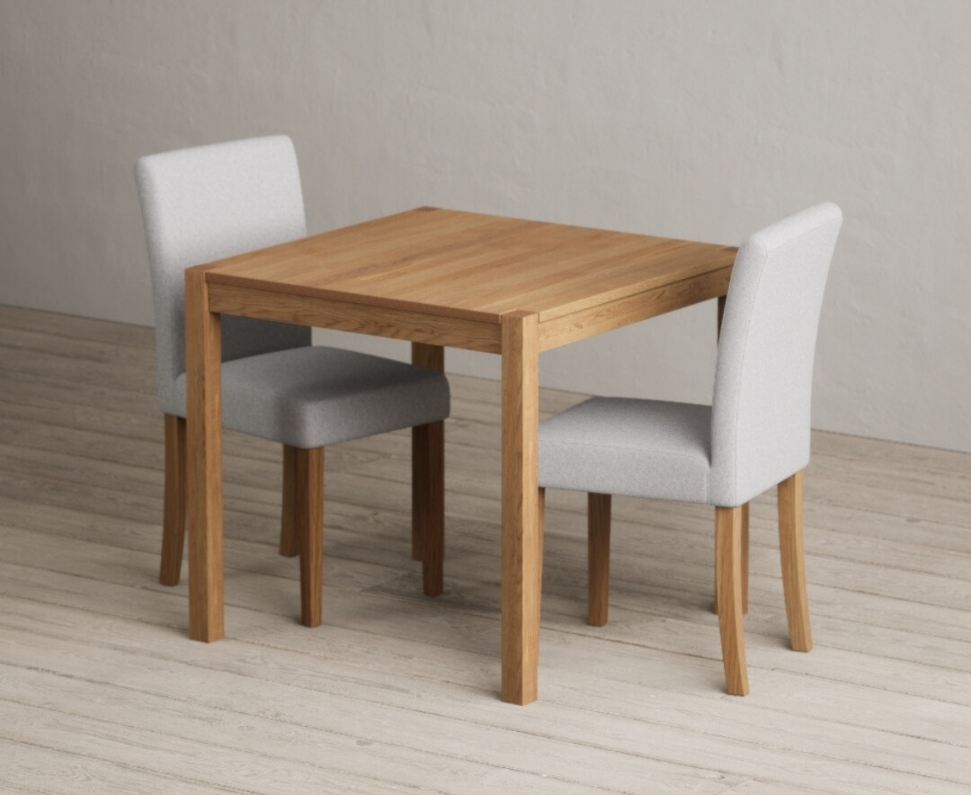 York 80cm Solid Oak Dining Table With 4 Grey Lila Chairs