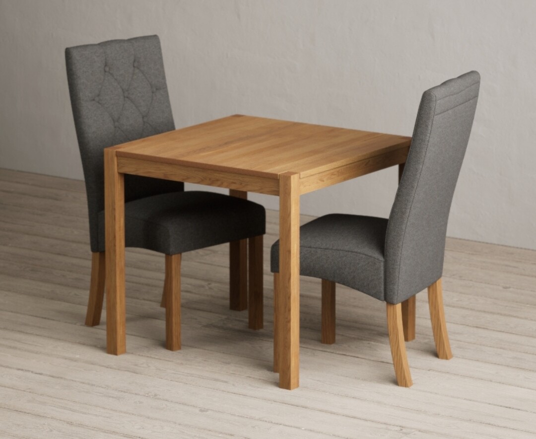York 80cm Solid Oak Dining Table With 4 Grey Maya Chairs