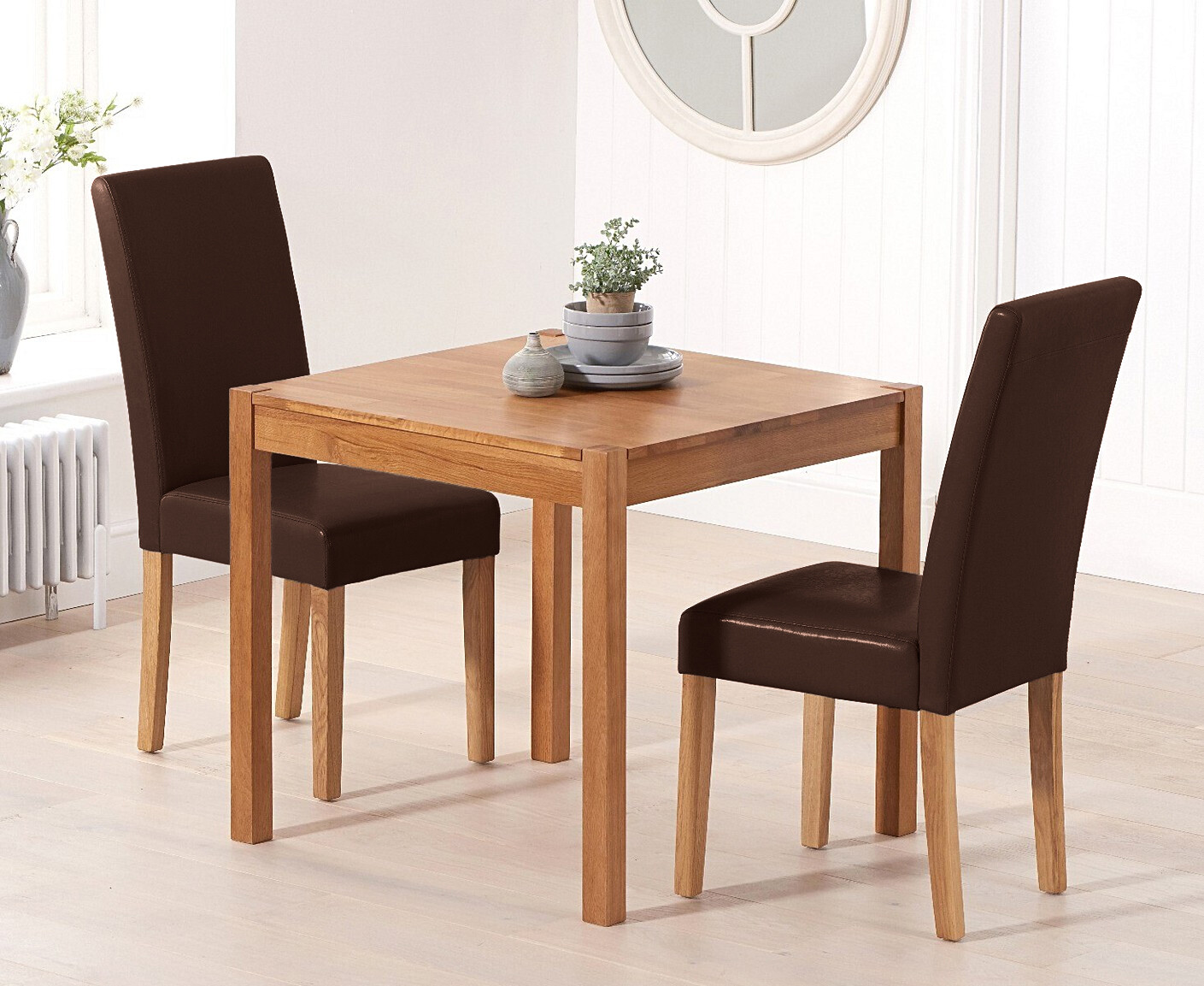 York 80cm Solid Oak Dining Table with 2 Grey Olivia Chairs