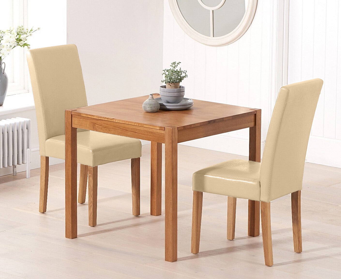 York 80cm Solid Oak Dining Table with 2 Brown Olivia Chairs