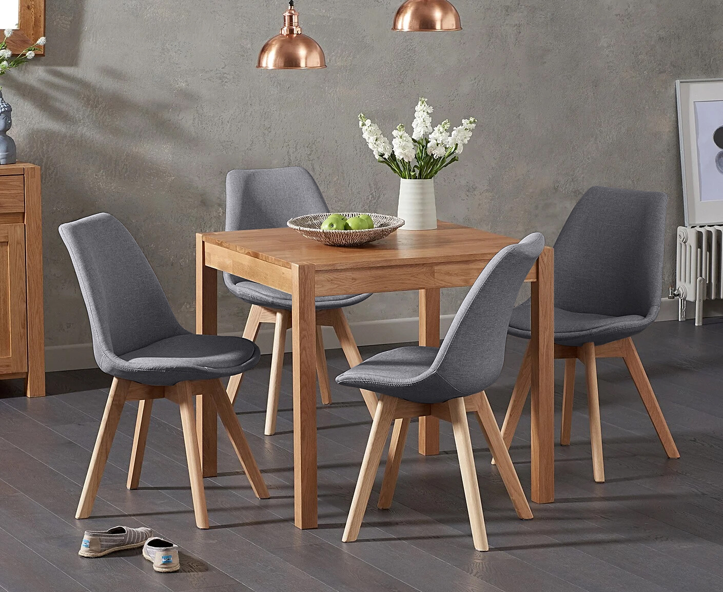 York 80cm Solid Oak Dining Table With 2 Dark Grey Orson Chairs