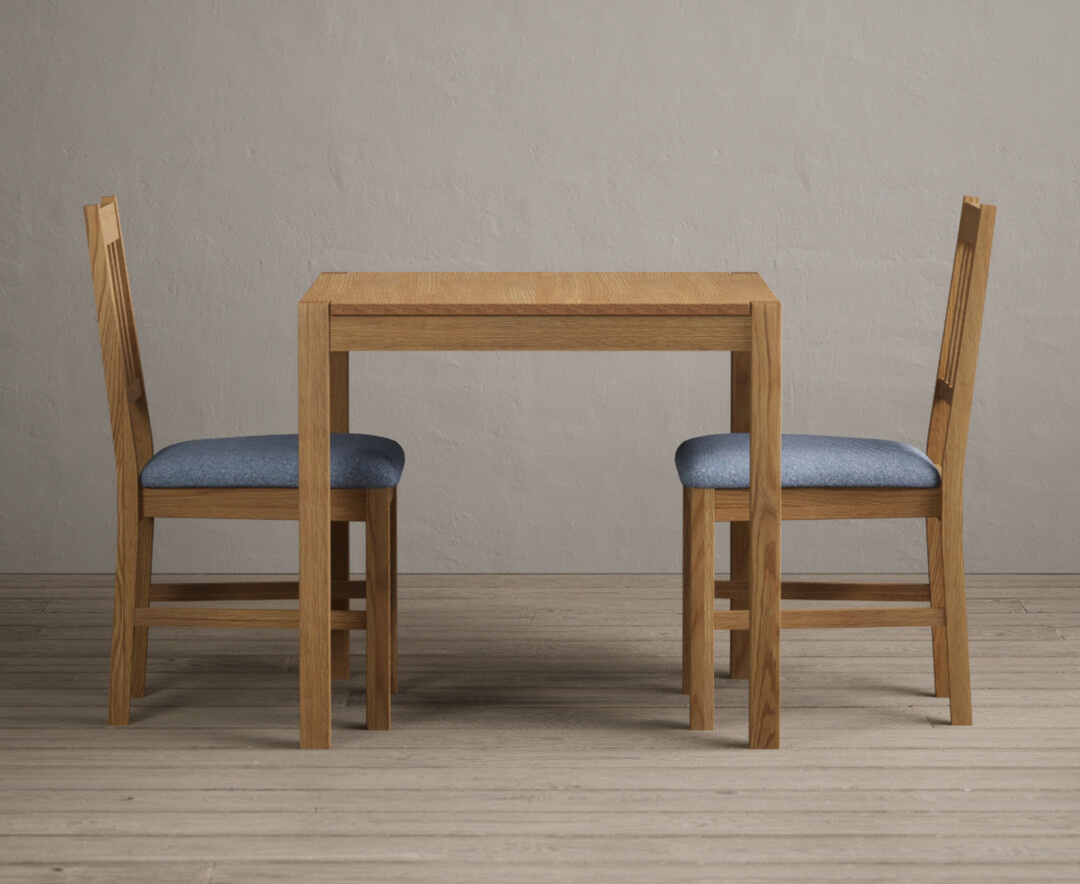 York 80cm Solid Oak Dining Table with 2 Blue York Chairs