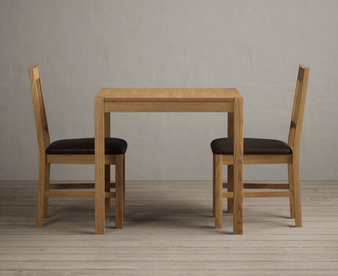 York 80cm Solid Oak Dining Table with 2 Brown York Chairs