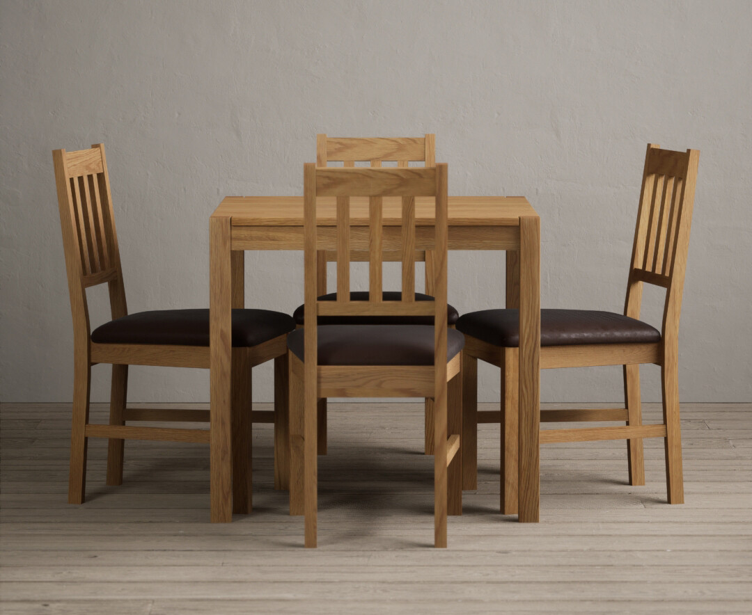 York 80cm Solid Oak Dining Table with 2 Blue York Chairs
