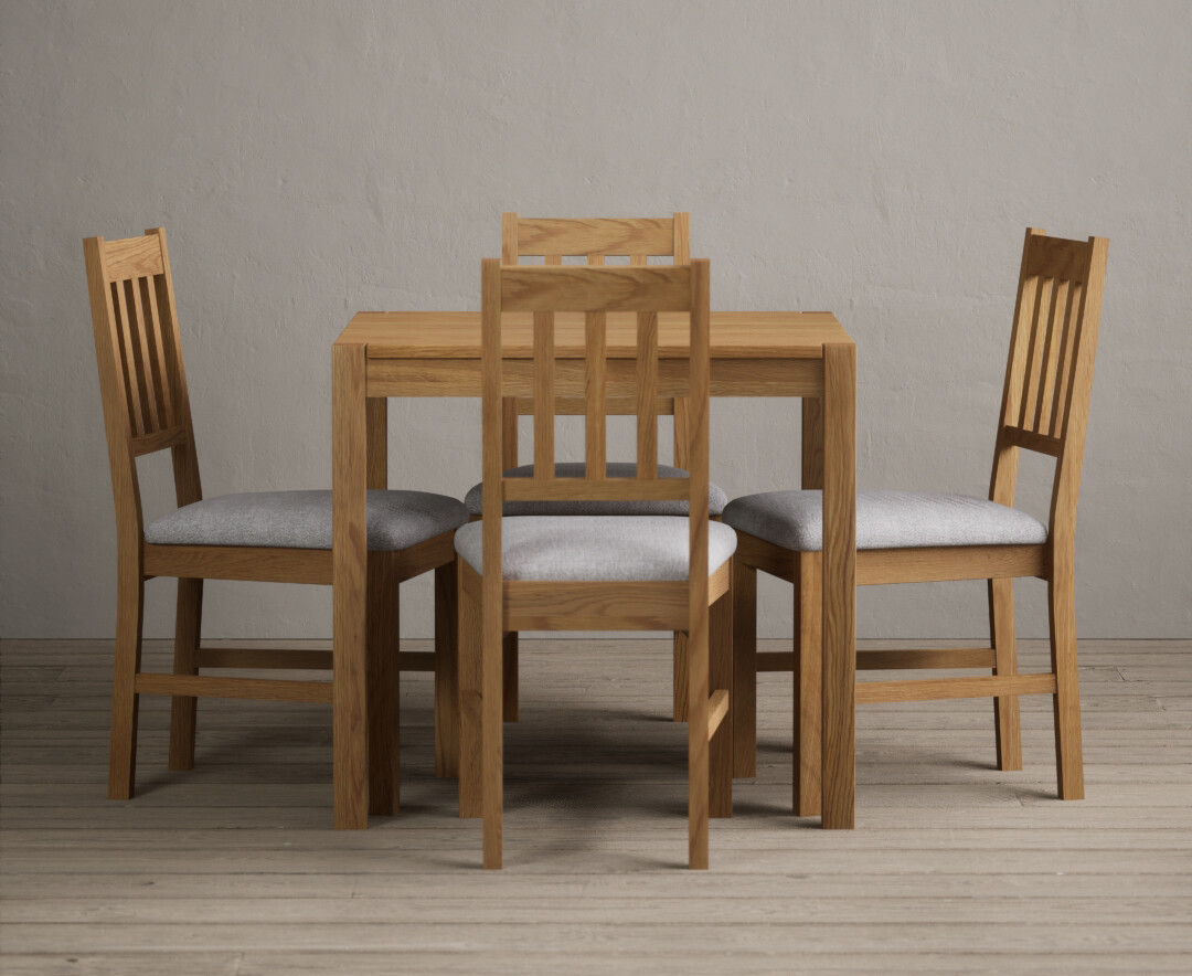 York 80cm Solid Oak Dining Table with 4 Light Grey York Chairs