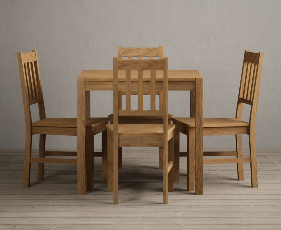 York 80cm Solid Oak Dining Table with 2 Blue York Chairs