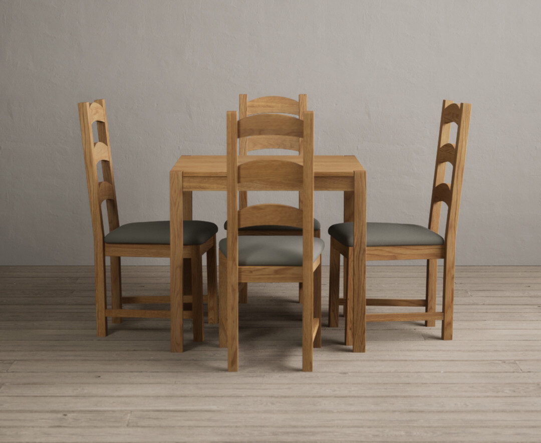 York 80cm Solid Oak Dining Table with 2 Grey Alton Chairs