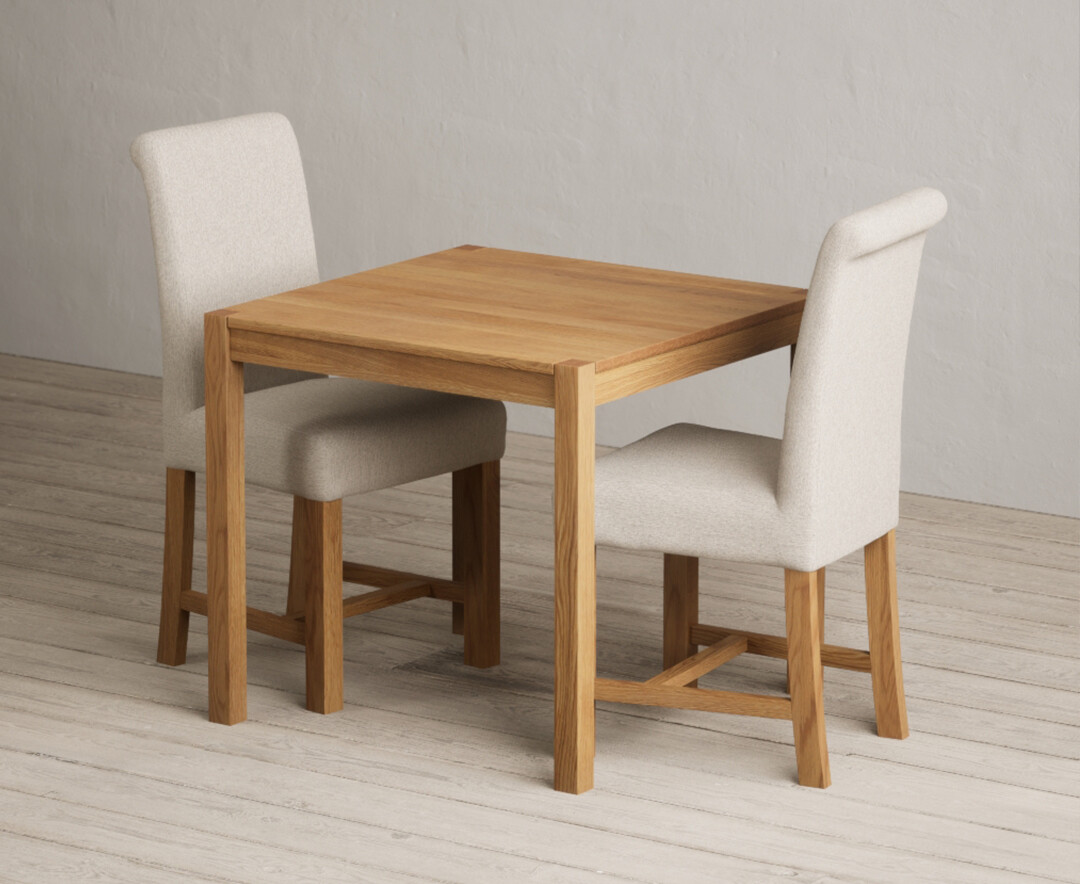 York 80cm Solid Oak Dining Table with 2 Natural Braced Chairs
