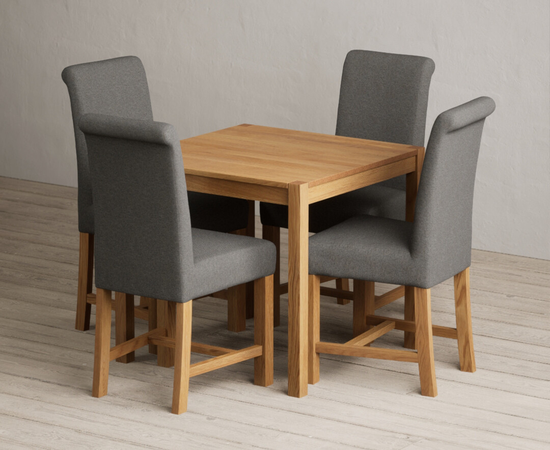 York 80cm Solid Oak Dining Table with 2 Blue Braced Chairs
