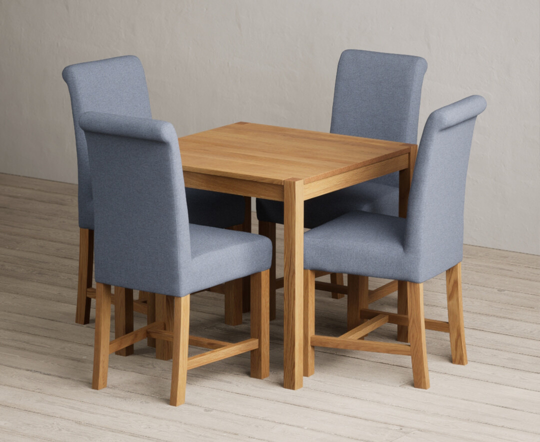 York 80cm Solid Oak Dining Table With 2 Grey Braced Chairs