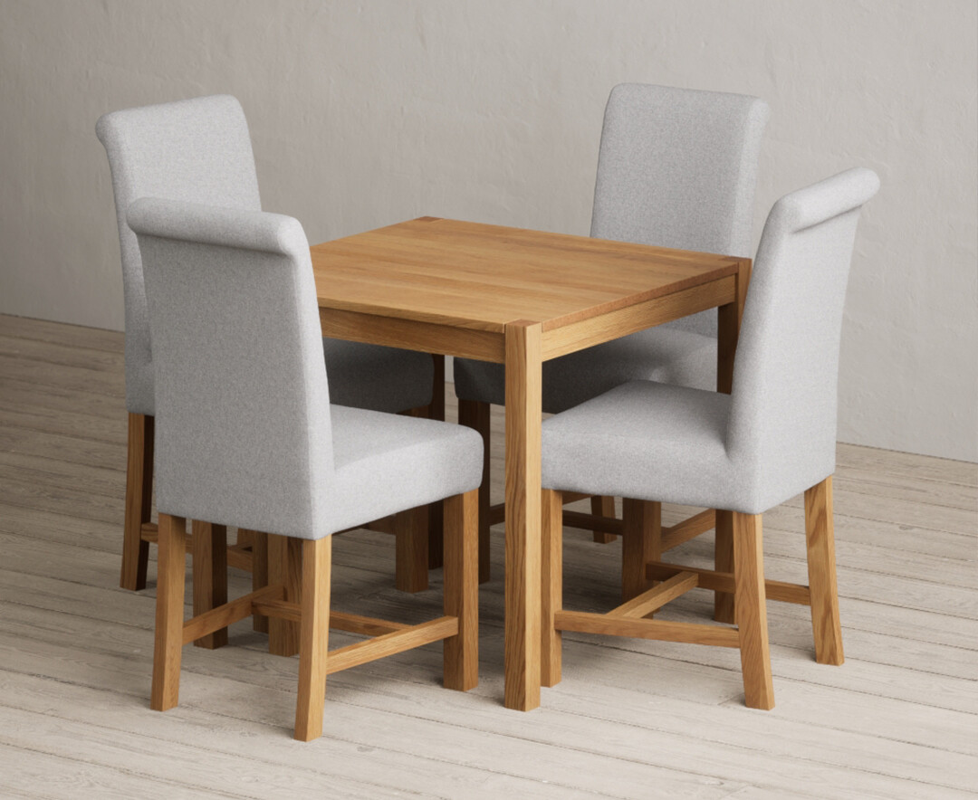 York 80cm Solid Oak Dining Table with 4 Grey Braced Chairs