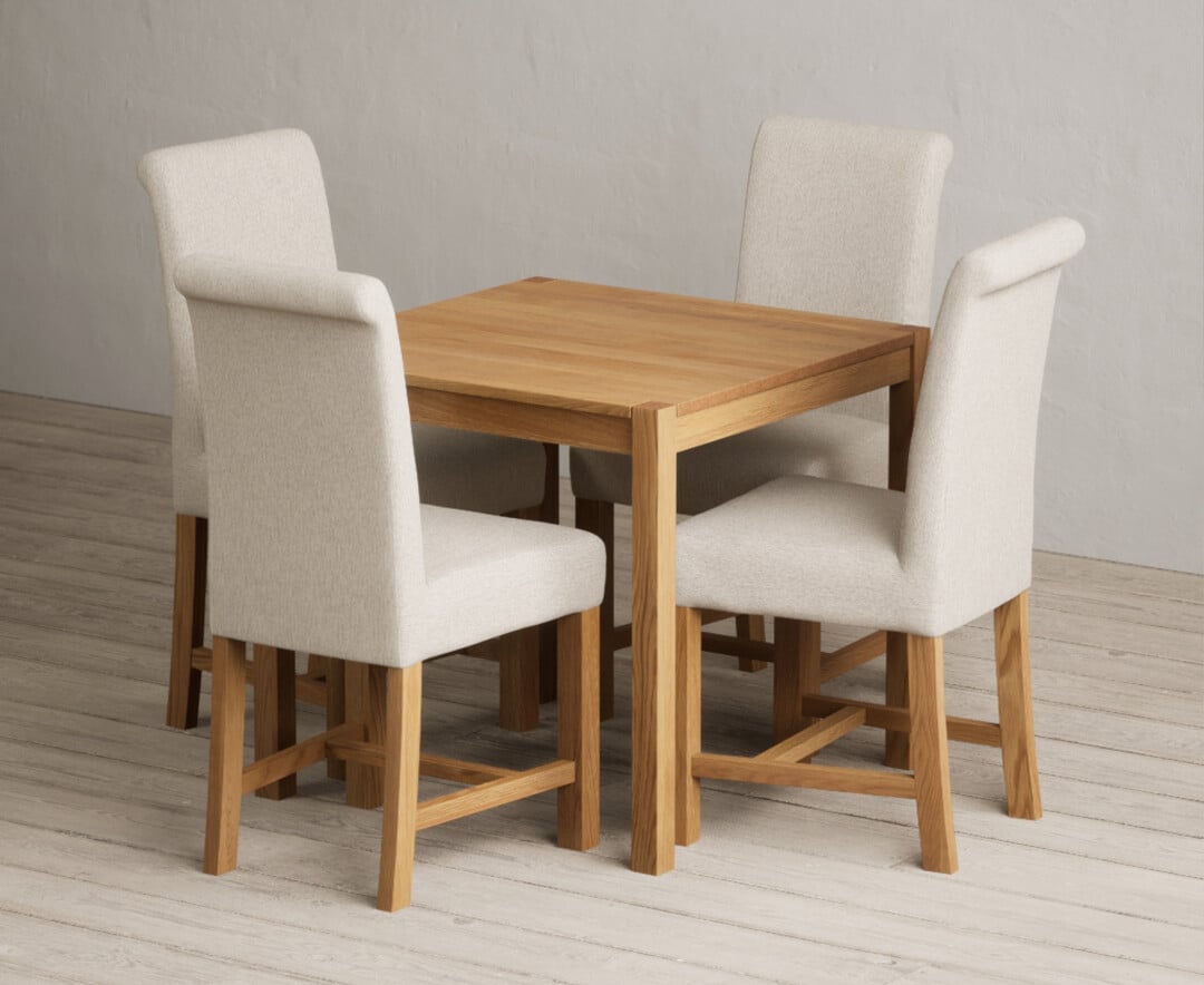 York 80cm Solid Oak Dining Table with 4 Blue Braced Chairs