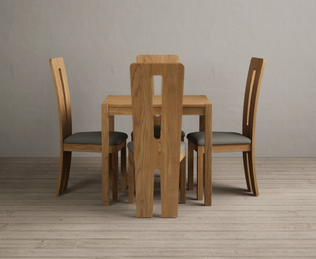 York 80cm Solid Oak Dining Table with 4 Grey Lucca Chairs